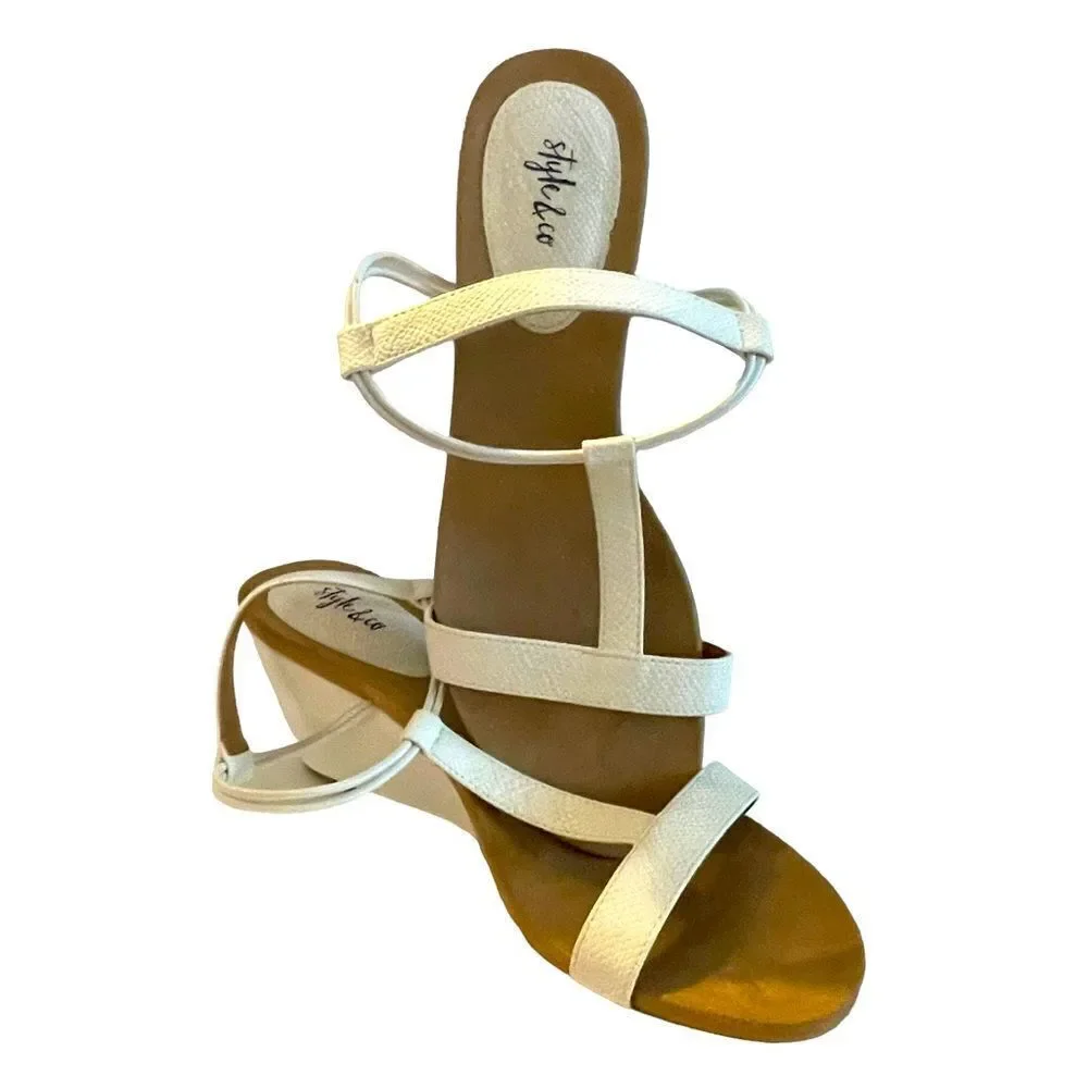 STYLE & CO WHITE WEDGE SANDALS‎